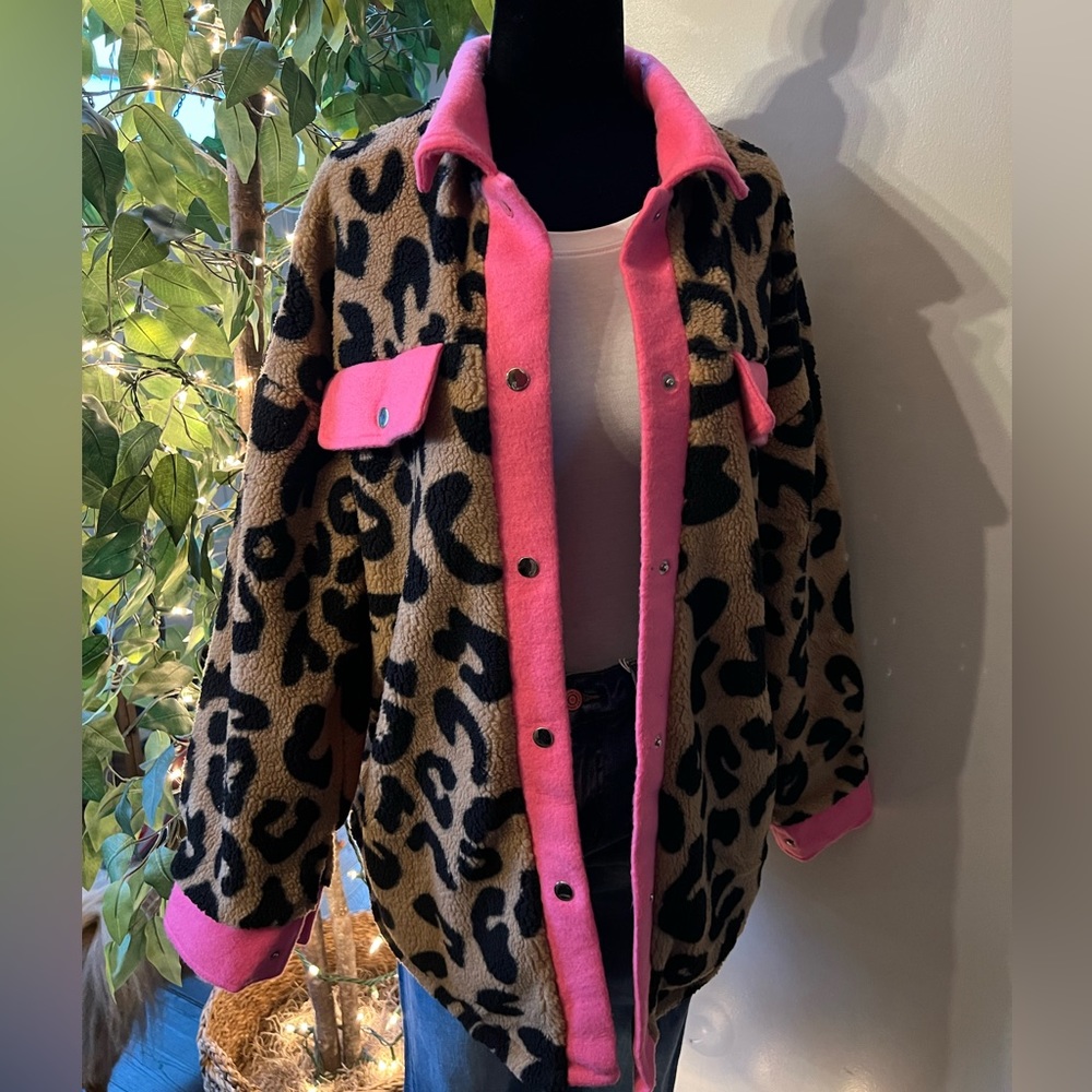 Leopard and hot pink trimTeddy Jacket- statement piece!!
